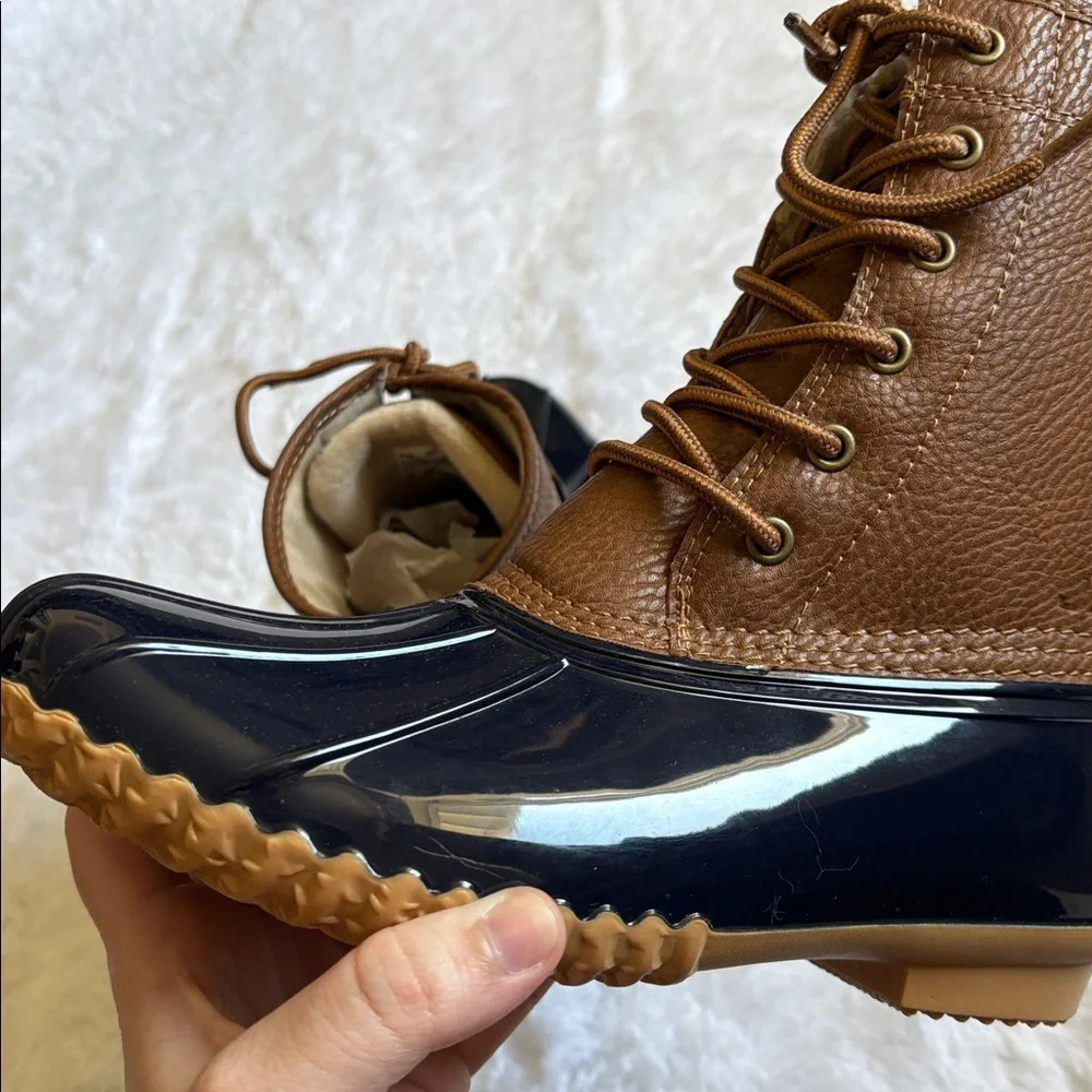 NWT JBU By Jambu Waterproof Duck Boots In Navy Blue And Brown Size 8M
